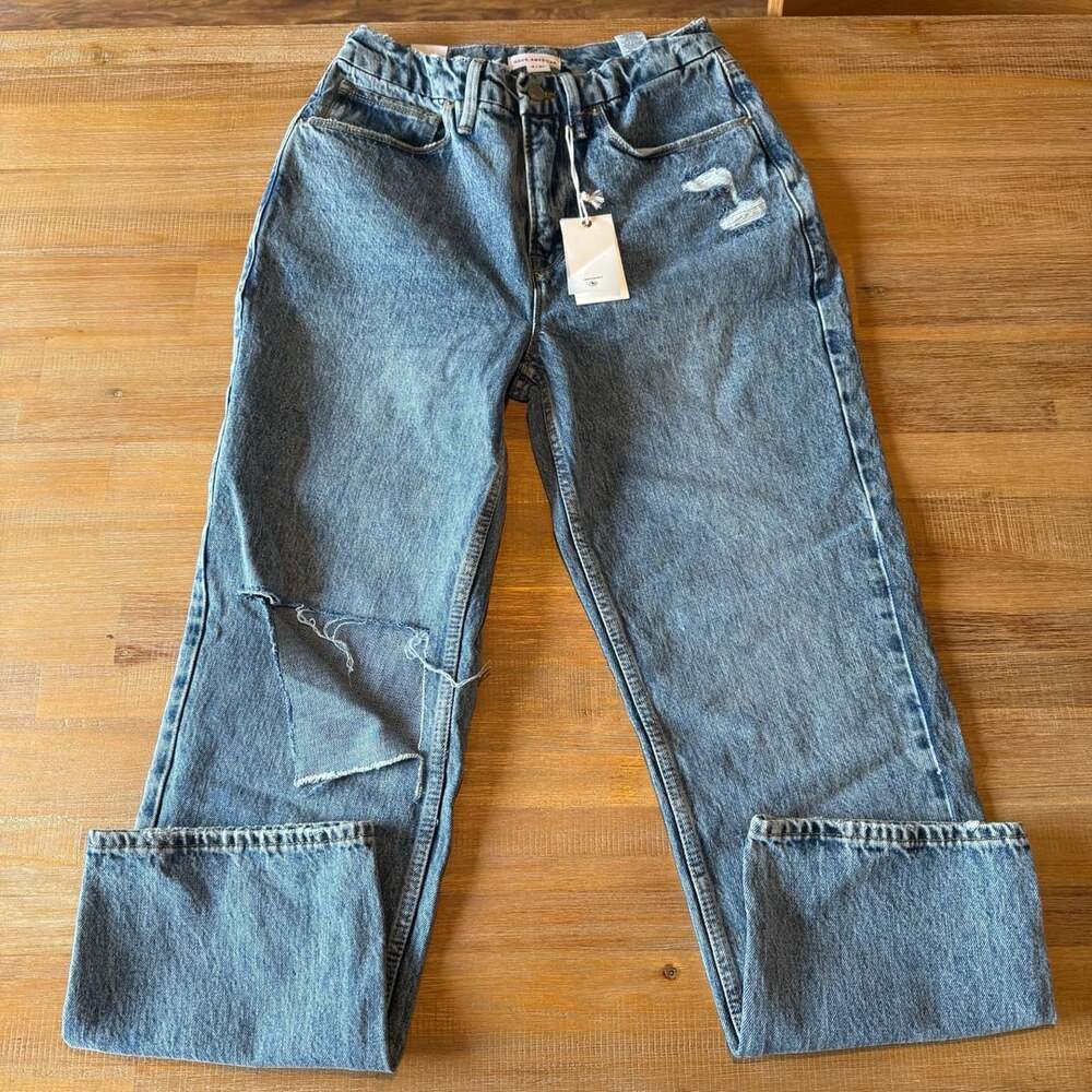 Good American Wide Leg Jeans Size 4/27 Blue Distressed